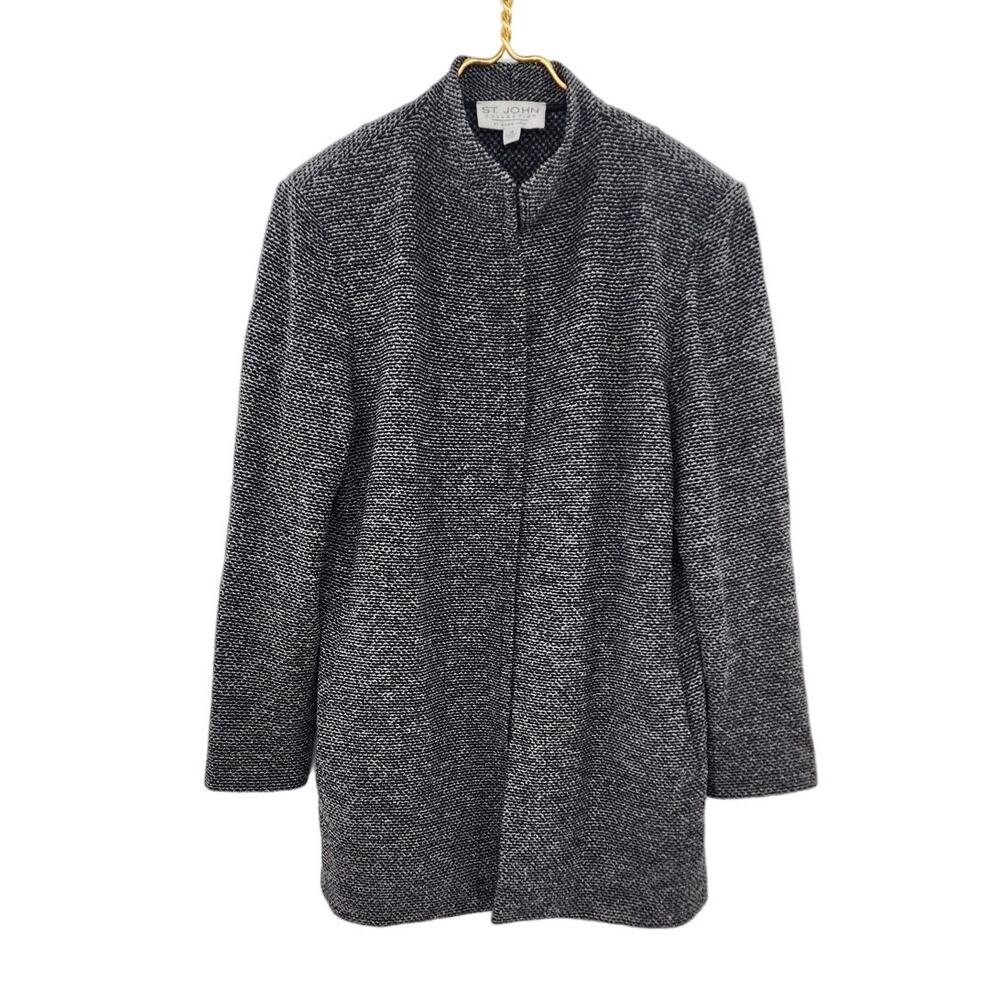 St. John By Marie Gray Full Zip Longer Length Jacket Sweater Coat‎